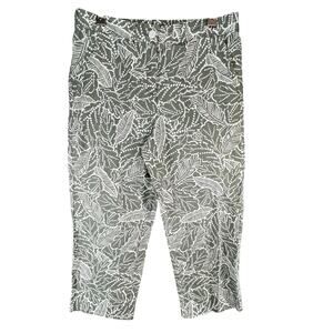 Talbots Capri Pants 10 Green White Floral Leaf Linen Cotton High Rise Coastal